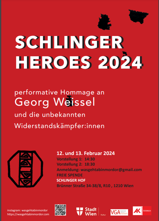 Ankündigung der Veranstaltung Schlinger Heroes zum Gedenken an Georg Weissel und unbekannte Widerstandskämper:innen
